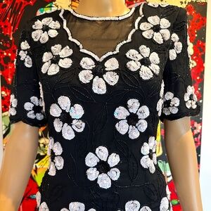 Vintage Sternay Black and White Sequin Evening Top Size S